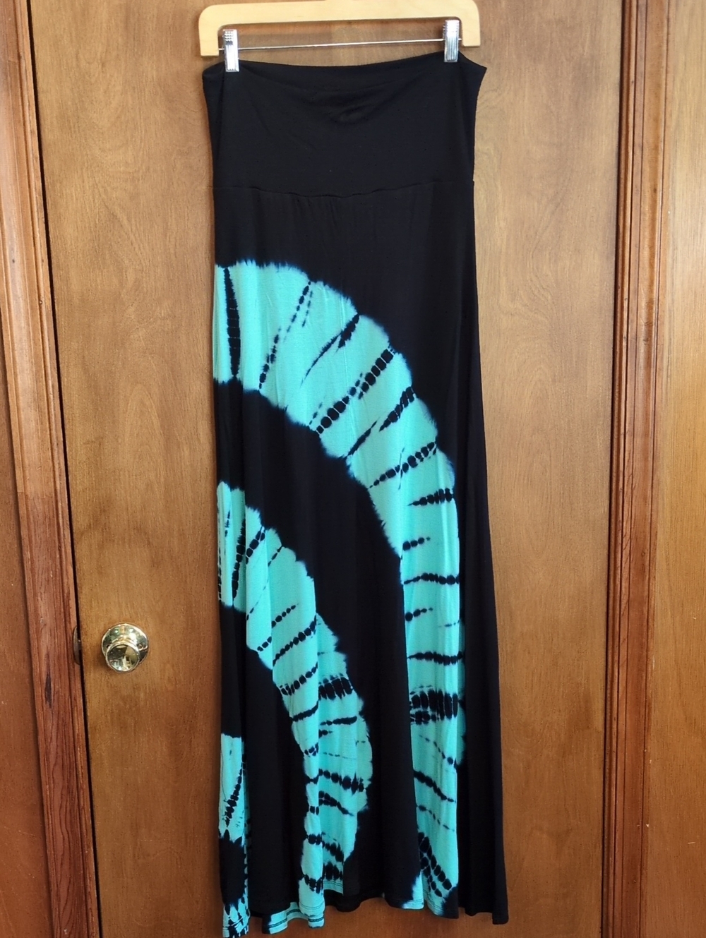 Silver Gate Black & Turquoise Jersey Tie-Dye Maxi Skirt Size L - Picture 4 of 8